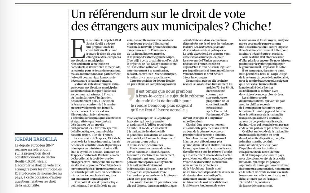 Le projet de loi de Sacha Houlié LREM donner le droit de vote aux étrangers Flash info Laurence Robert-Dehault